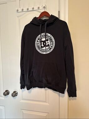DC Black Pullover Hoodie with White Logo Tag